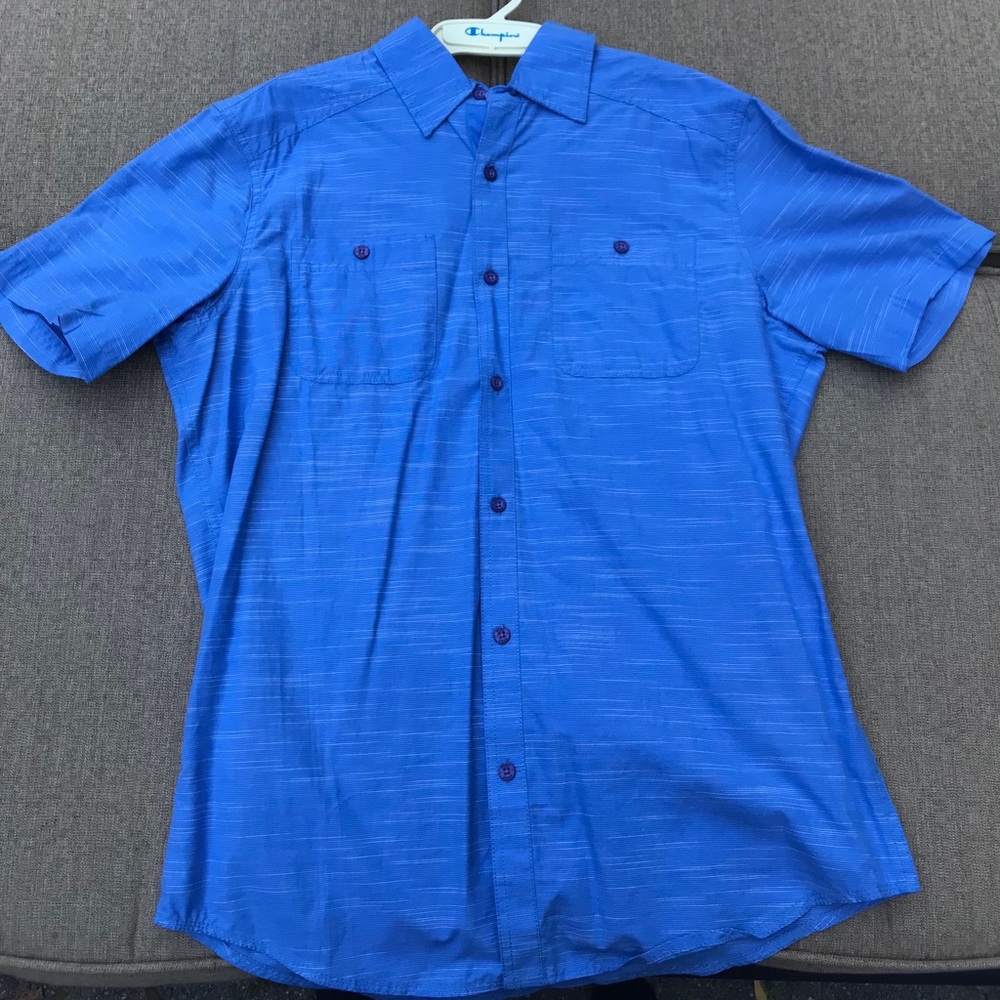 blue short sleeve button up